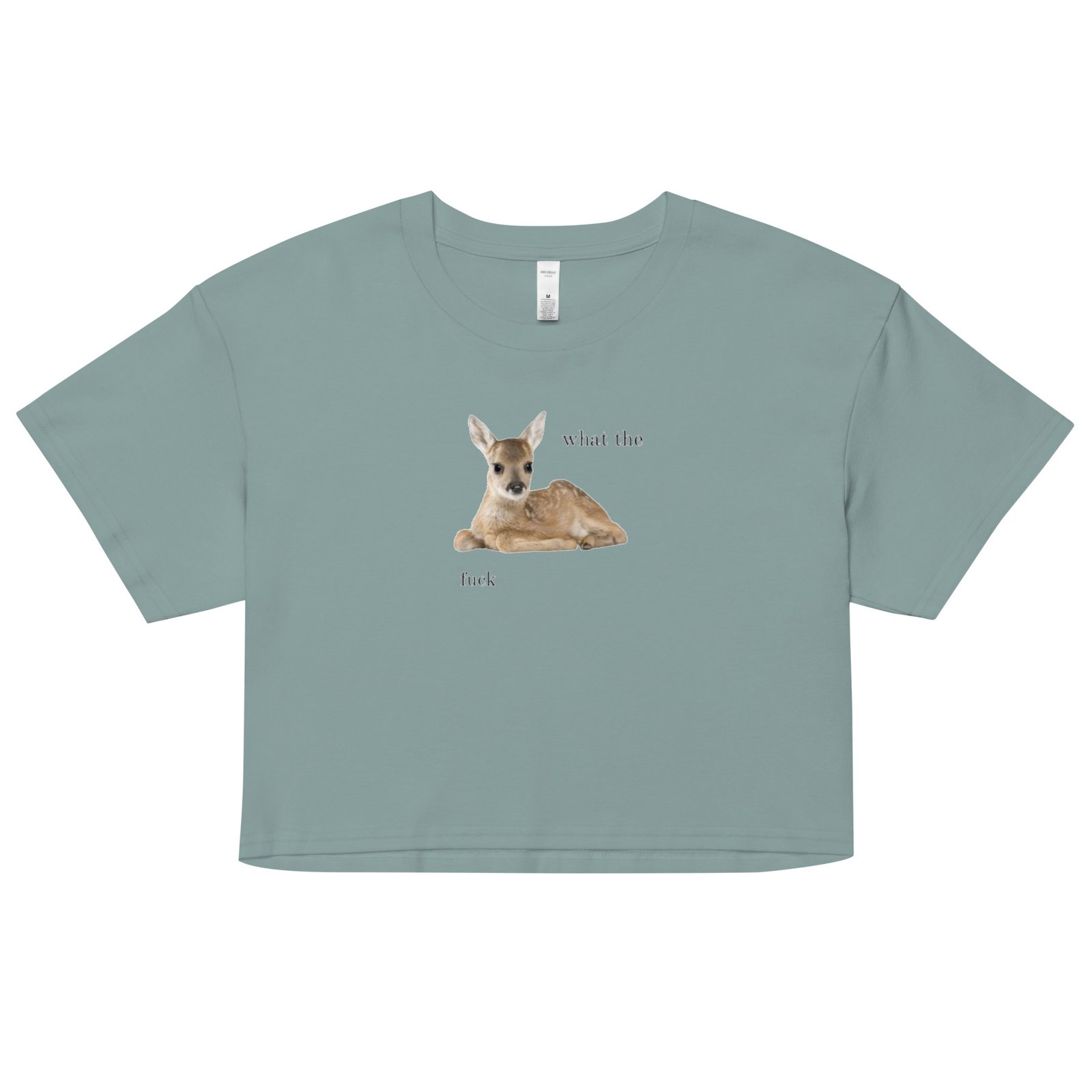 What the Fuck Deer Y2K Baby Tee | Surrealist Forestcore Retro Cropped Top | Weird Animal Meme Girl Tee - Image 14