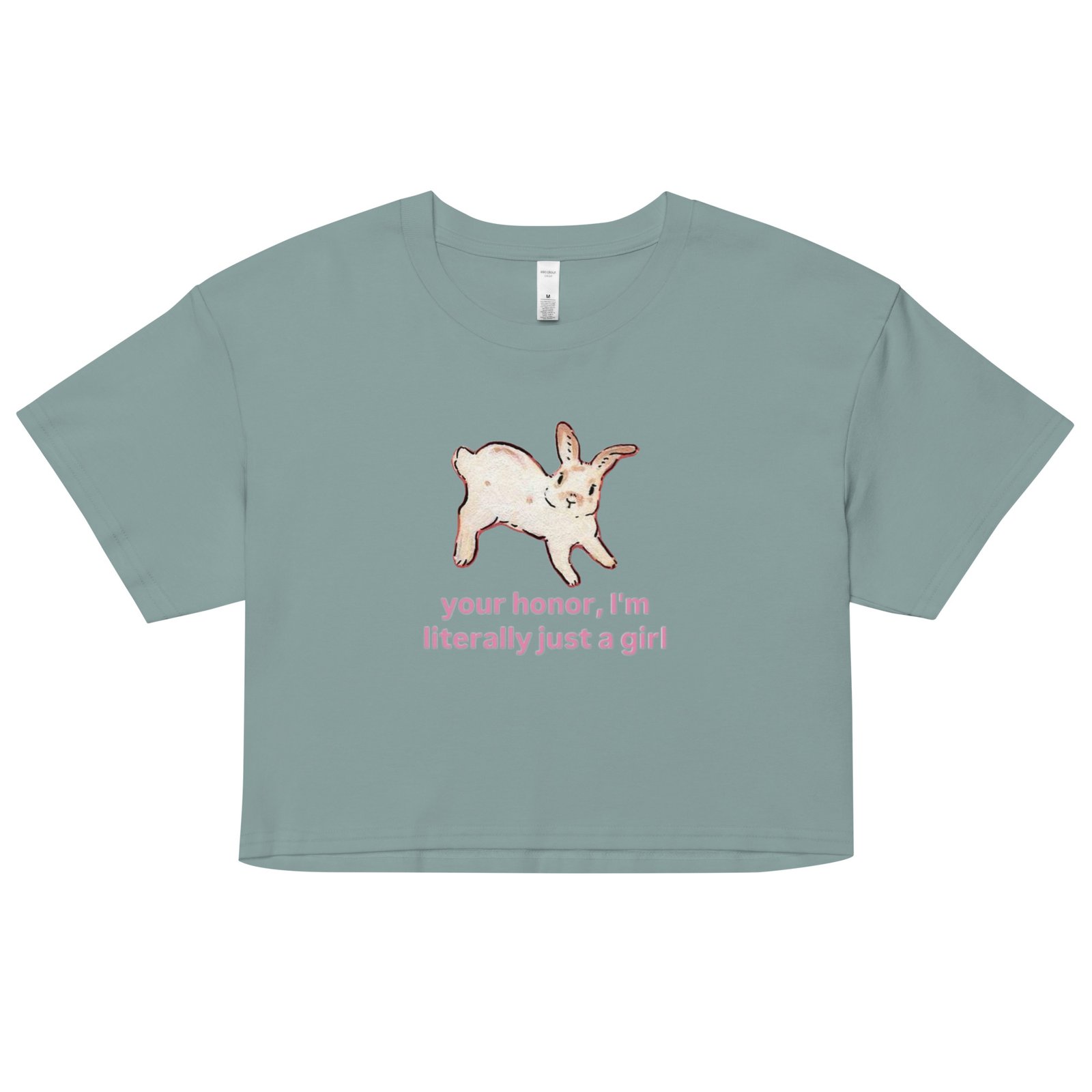 Your Honor I Am Just a Girl Bunny Y2K Baby Tee | Bunnycore Court Statement Retro Cropped Top | Legal Bimbo Meme Tee - Image 3