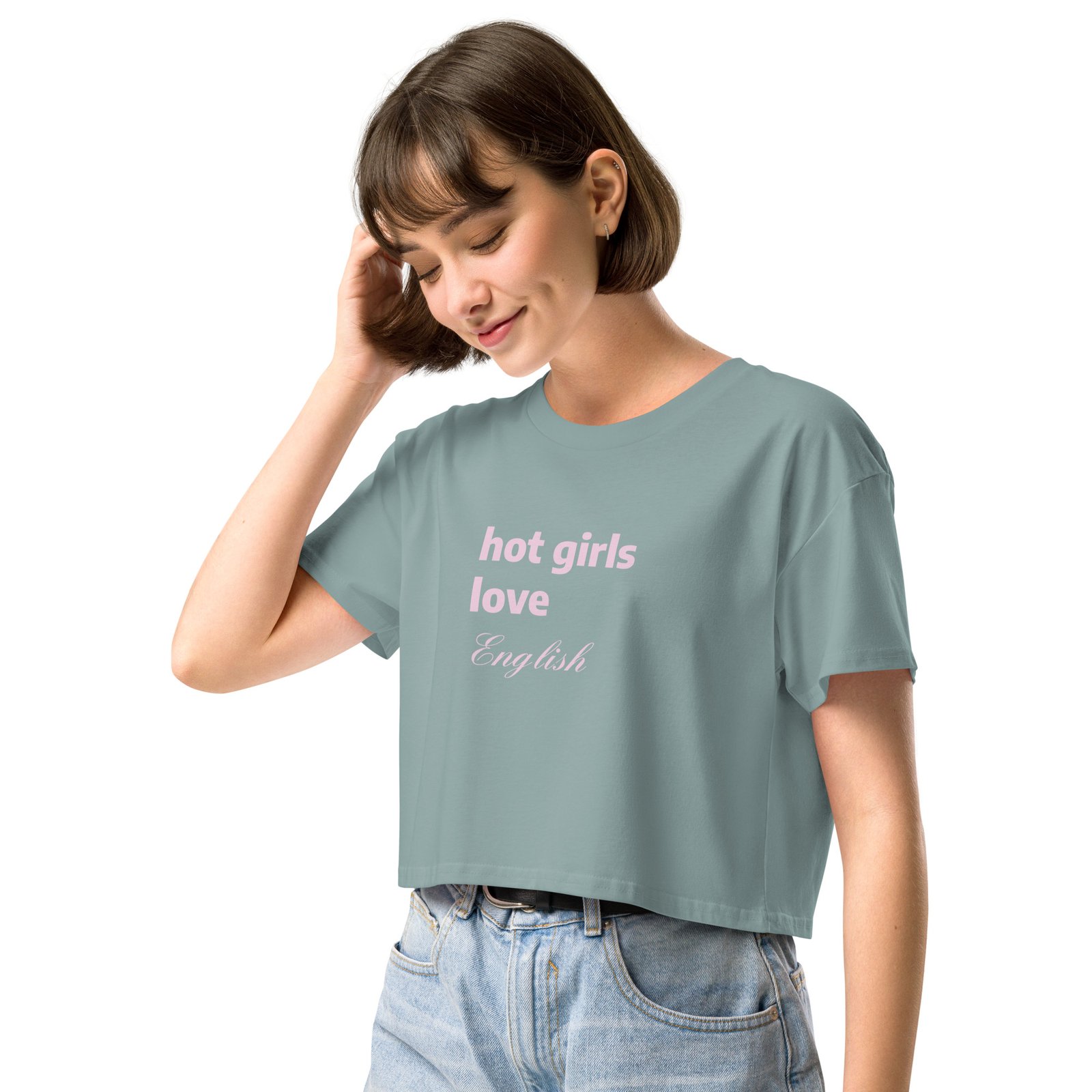 Hot Girls Love English Y2K Baby Tee | Grammar Slut Retro Cropped Top | Nerdy Bimbo Energy Meme Tee - Image 5