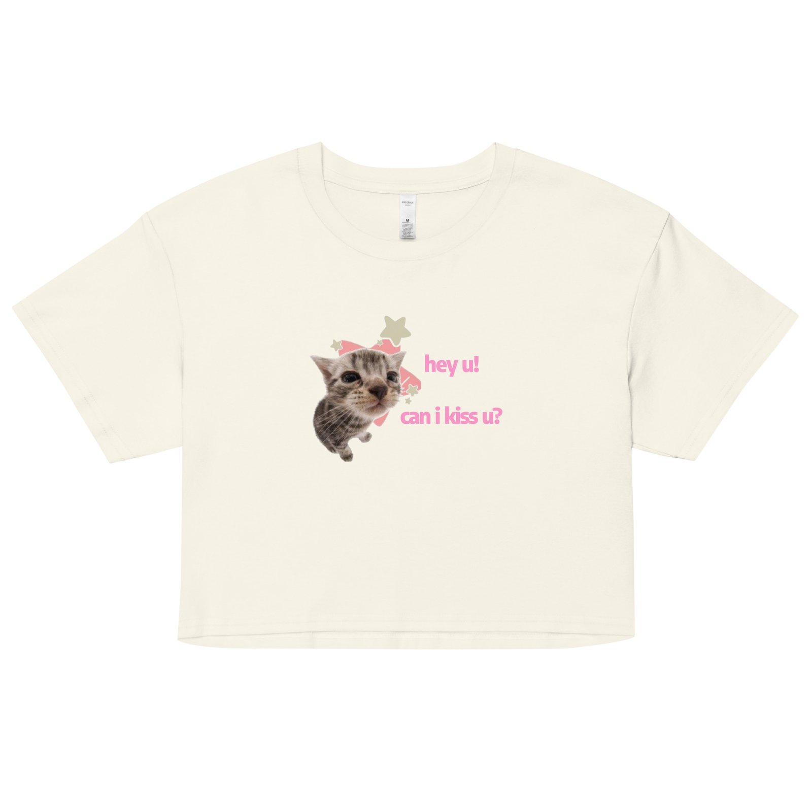 Hey U Can I Kiss U Cat Y2K Baby Tee | Can I Kiss U Alt-Girl Cropped Tee | Flirty Catcore Retro Baby Tee - Image 15