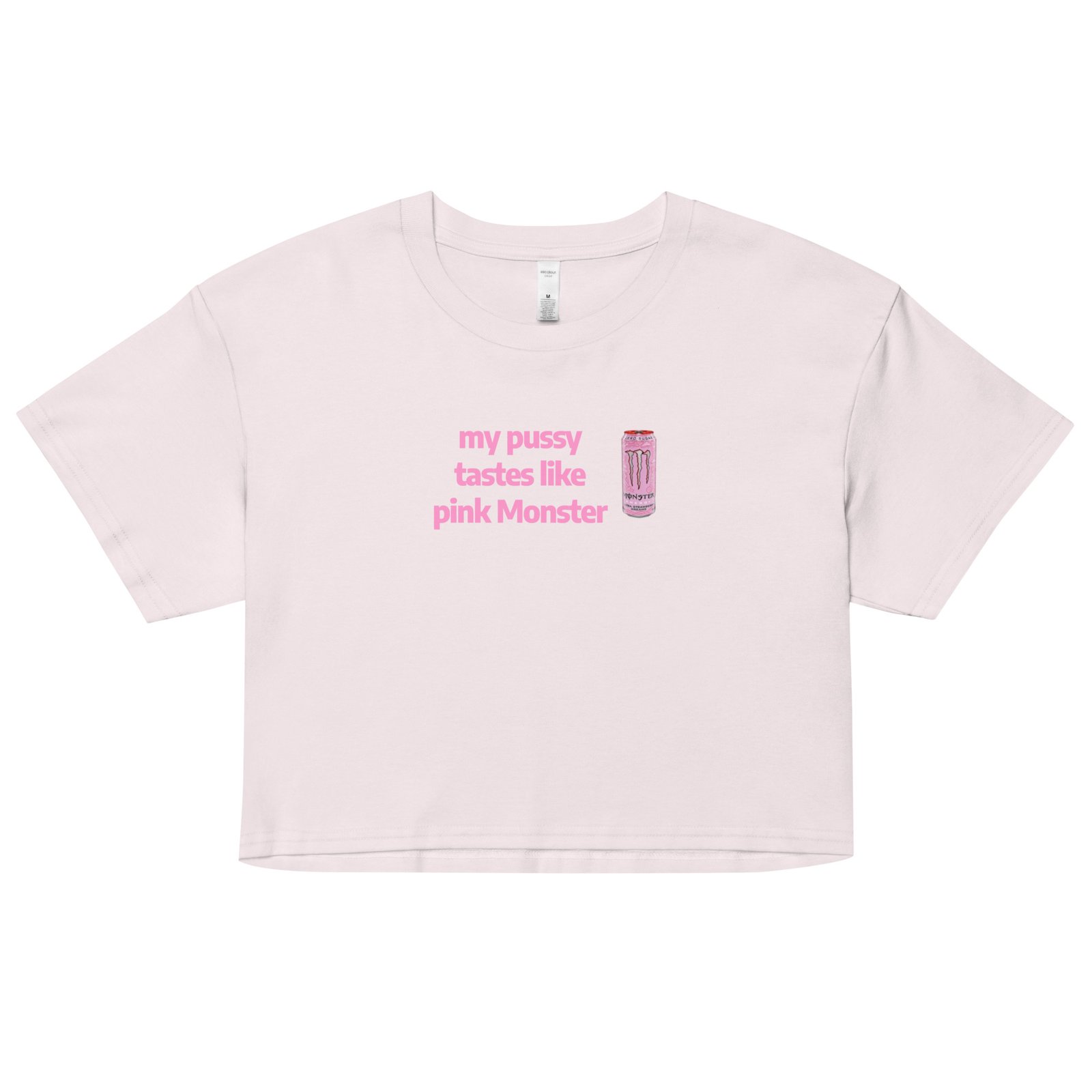 My Pussy Tastes Like Pink Monster Y2K Baby Tee | Monster Energy Slut Retro Cropped Top | Feral Girl Club Meme Tee - Image 13