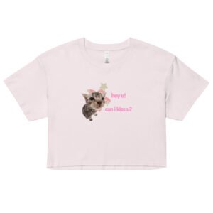Hey U Can I Kiss U Cat Y2K Baby Tee | Can I Kiss U Alt-Girl Cropped Tee | Flirty Catcore Retro Baby Tee