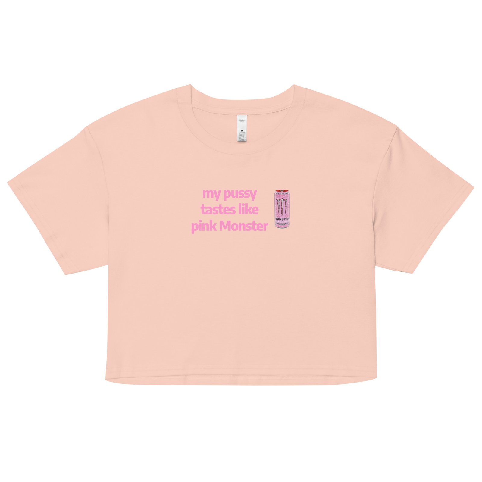 My Pussy Tastes Like Pink Monster Y2K Baby Tee | Monster Energy Slut Retro Cropped Top | Feral Girl Club Meme Tee - Image 9