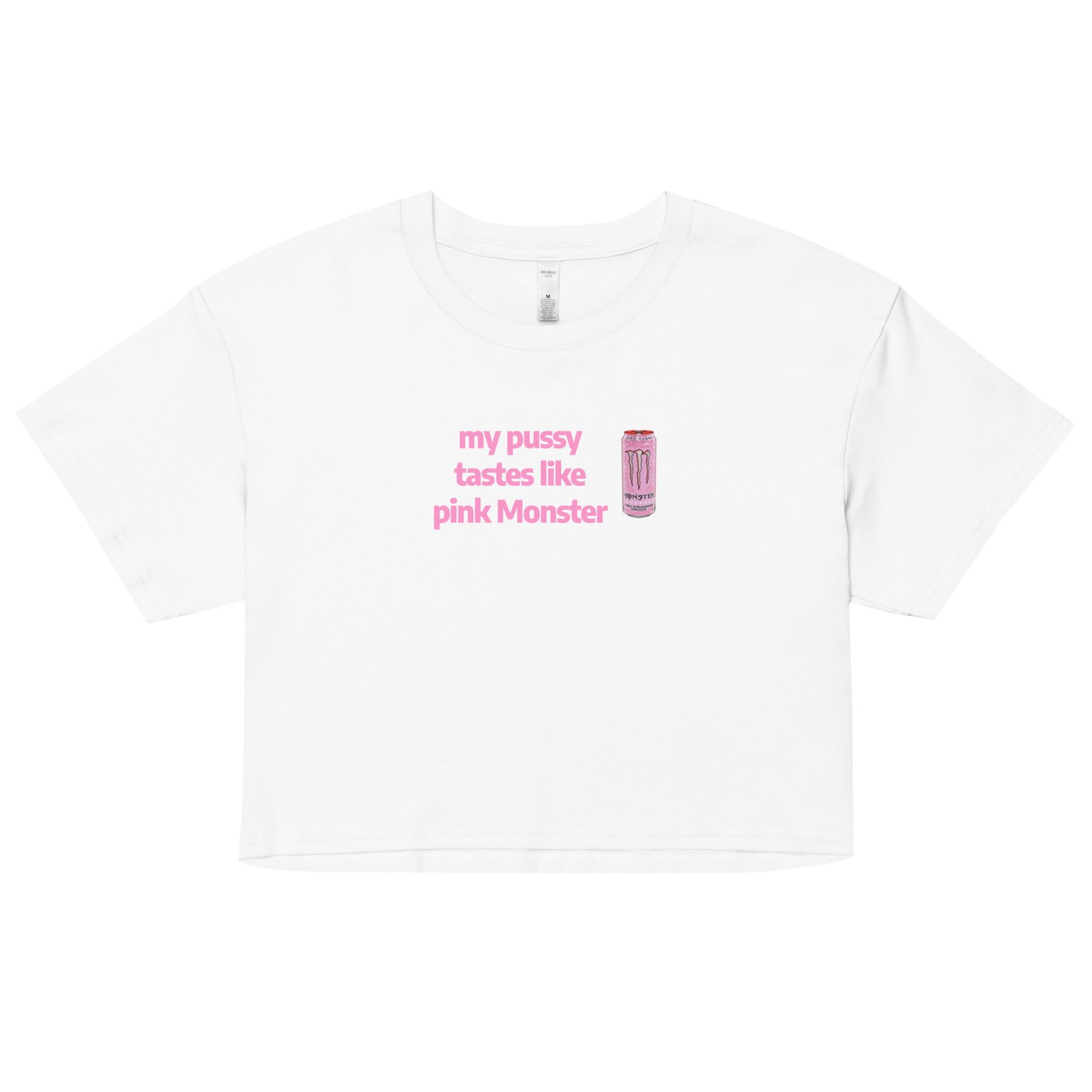 My Pussy Tastes Like Pink Monster Y2K Baby Tee | Monster Energy Slut Retro Cropped Top | Feral Girl Club Meme Tee - Image 19