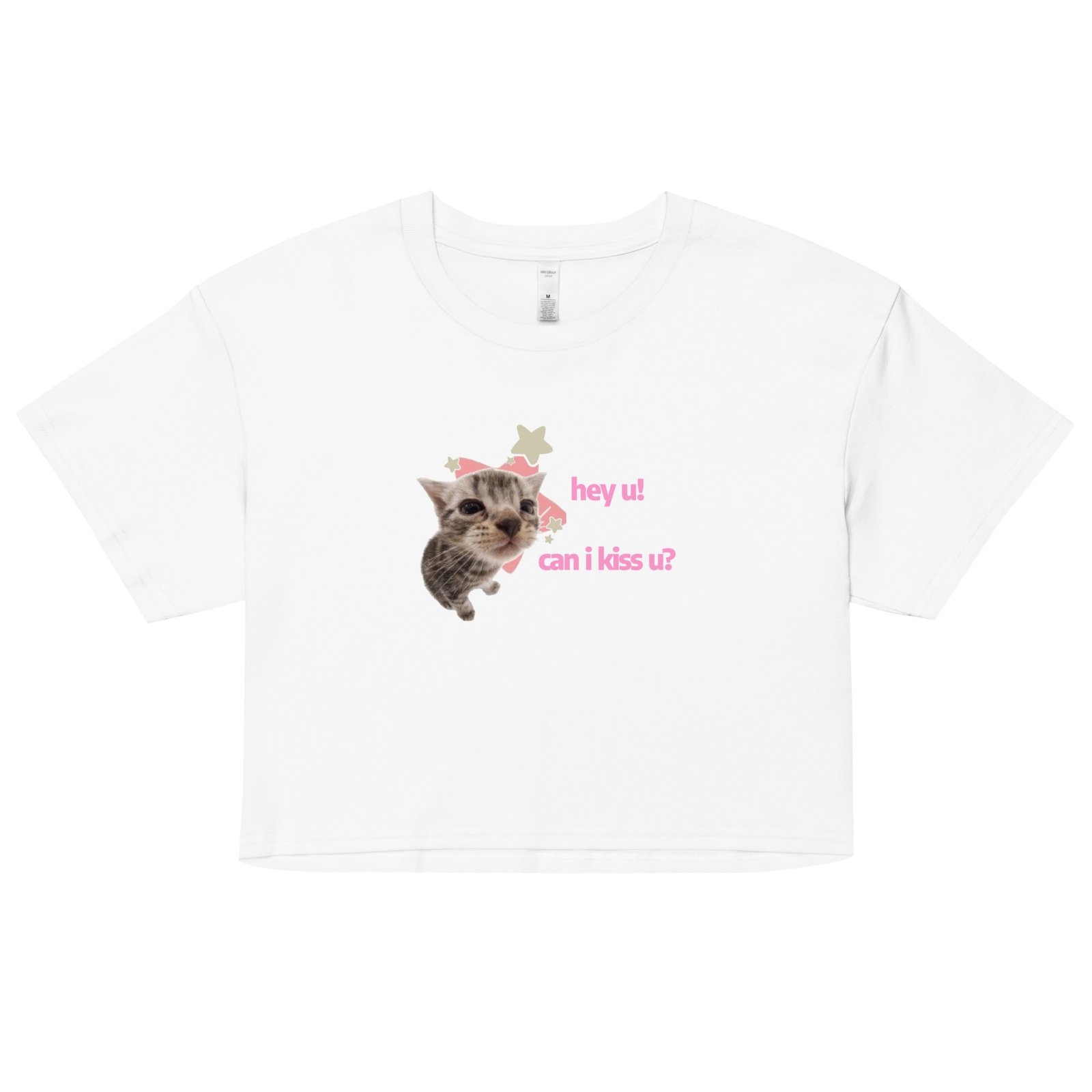 Hey U Can I Kiss U Cat Y2K Baby Tee | Can I Kiss U Alt-Girl Cropped Tee | Flirty Catcore Retro Baby Tee - Image 19