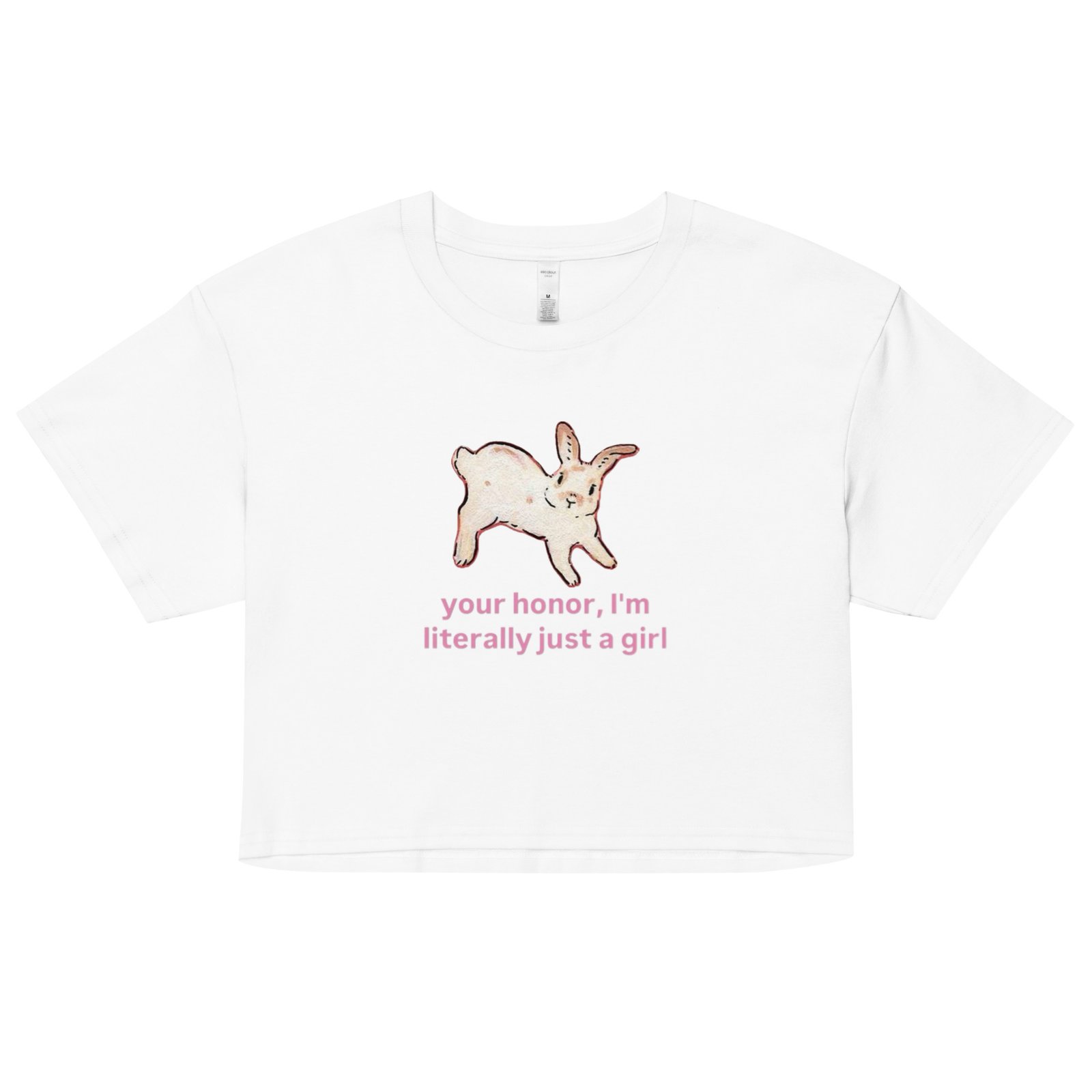 Your Honor I Am Just a Girl Bunny Y2K Baby Tee | Bunnycore Court Statement Retro Cropped Top | Legal Bimbo Meme Tee - Image 19