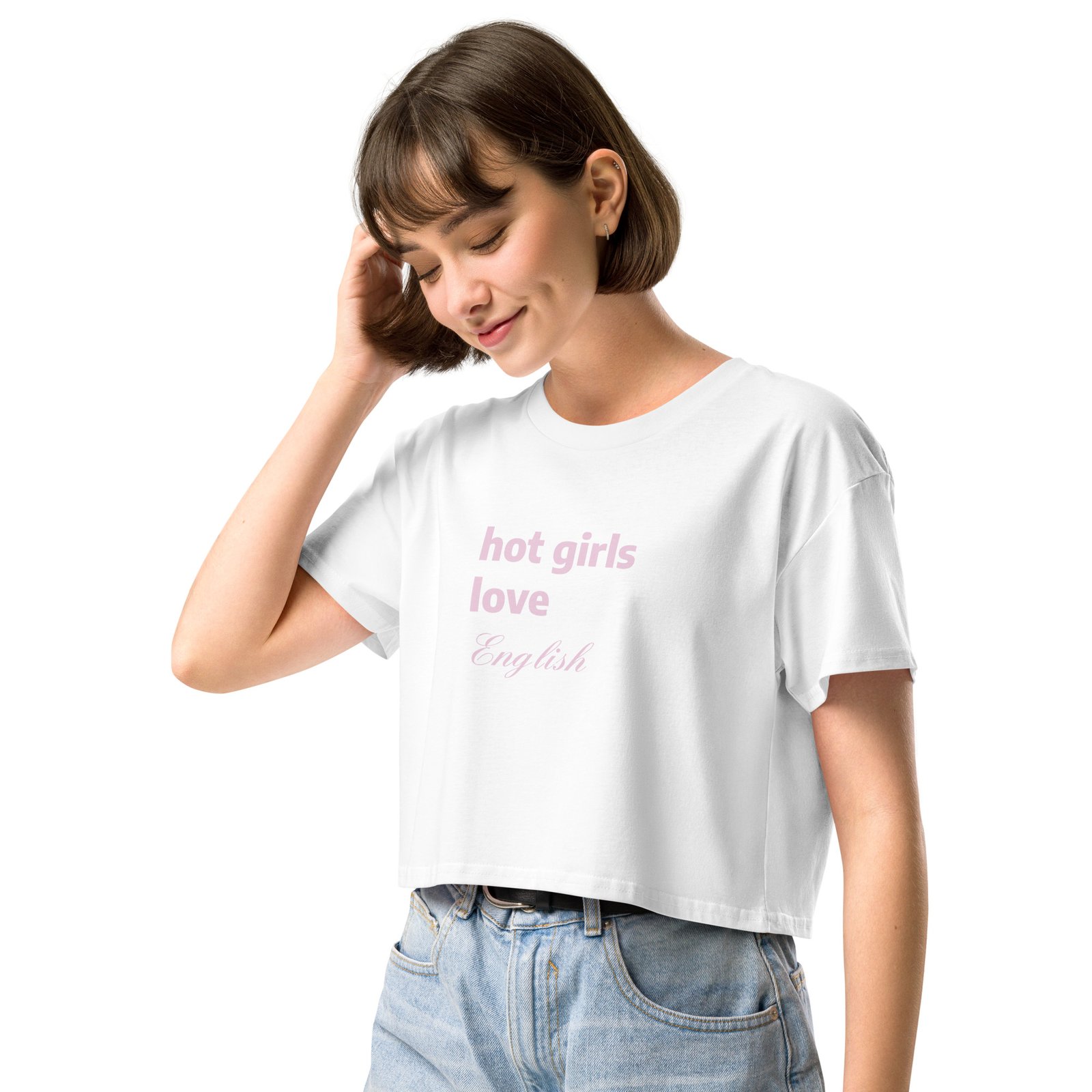 Hot Girls Love English Y2K Baby Tee | Grammar Slut Retro Cropped Top | Nerdy Bimbo Energy Meme Tee - Image 30